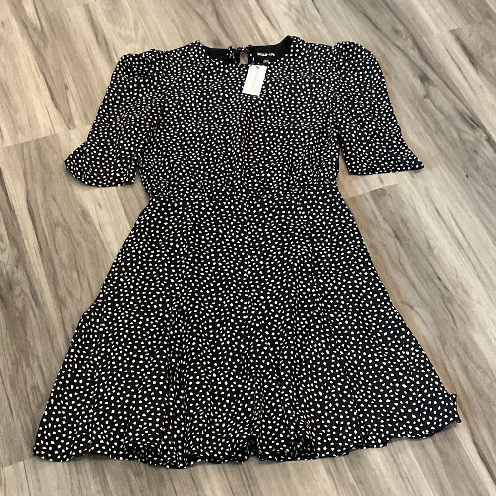 Sugar Lips Black and White Polka Dot Mini Dress size small